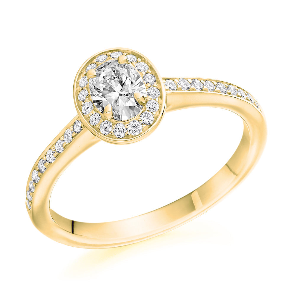 Pavé-Shoulder Halo Oval-Cut Engagement Ring, 0.25ct in Yellow Gold