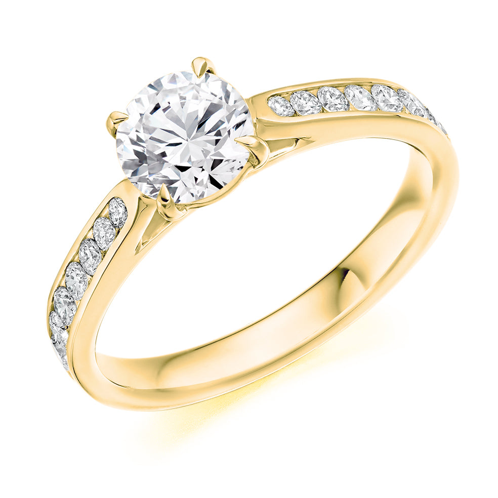 Channel-Set Solitaire Round Brilliant Engagement Ring 0.9ct total in Yellow Gold