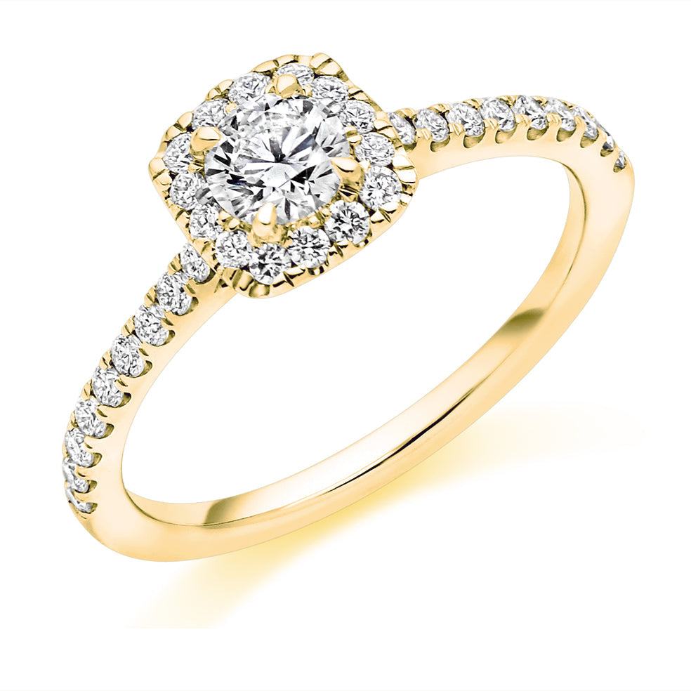 Pavé-Shoulder Halo Round-Brilliant Engagement Ring, 0.33ct (ENG5414 SMT) in Yellow Gold