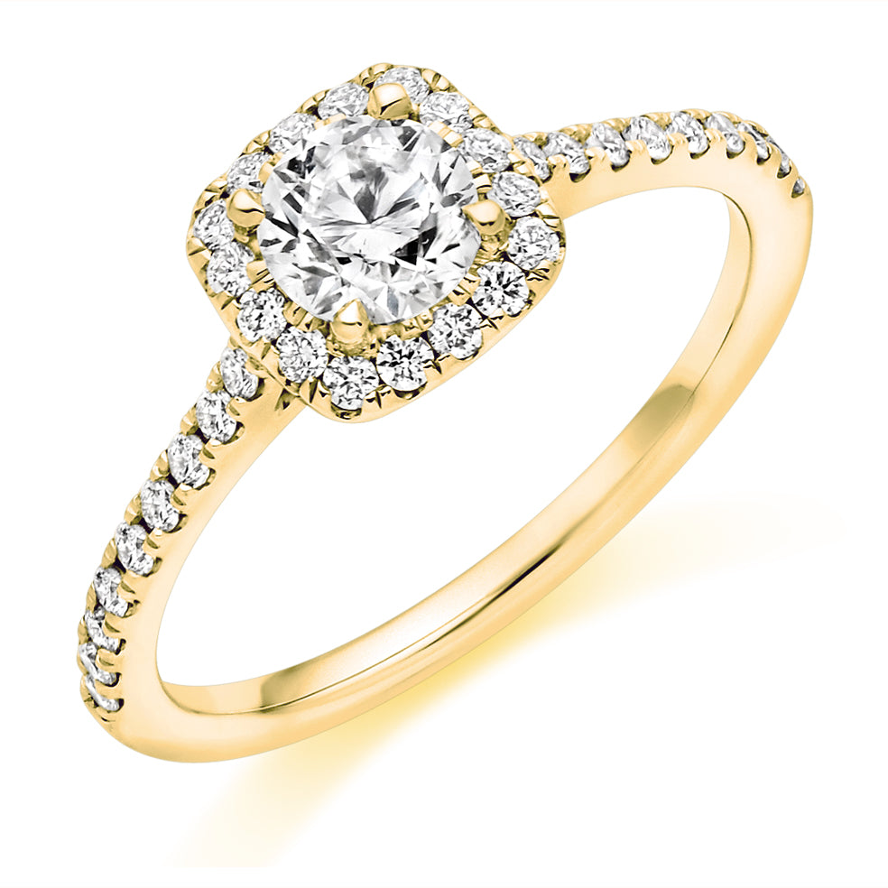 Pavé-Shoulder Halo Round-Brilliant Engagement Ring, 0.5ct (ENG5415 SMT) in Yellow Gold