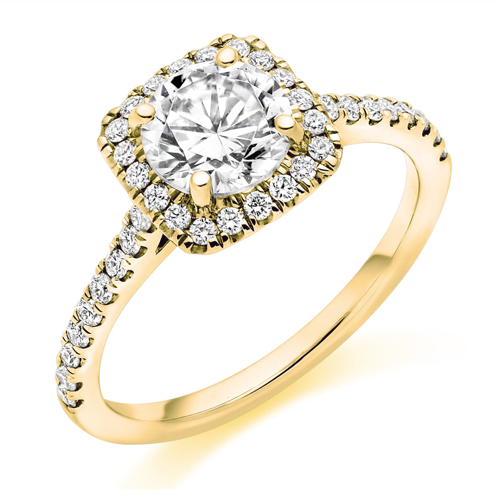 Pavé-Shoulder Halo Round-Brilliant Engagement Ring, 1.0ct (ENG5418 SMT) in Yellow Gold