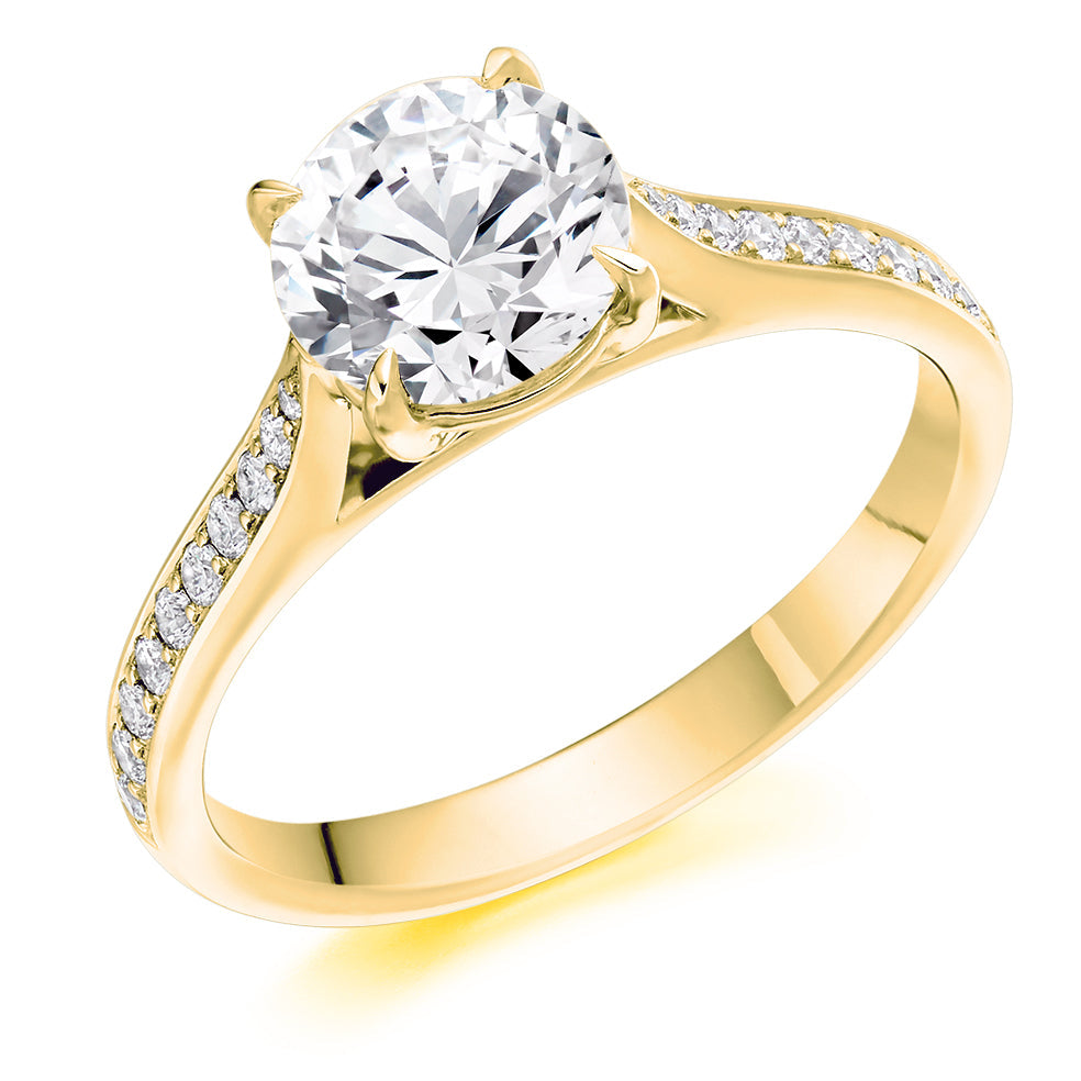 Fine Pavé Solitaire Round Brilliant Engagement Ring, 1.25ct in Yellow Gold