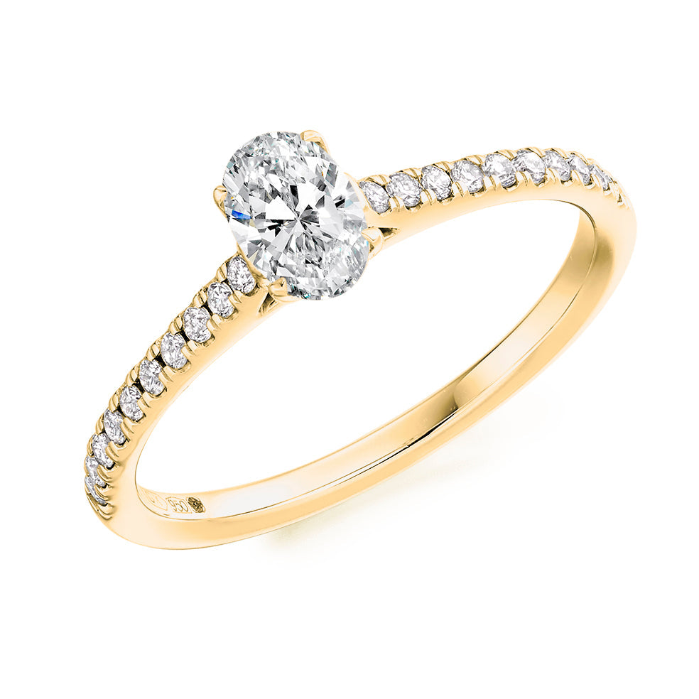 Accent-Shouldered Solitaire Oval Cut Engagement Ring, 0.33ct in Yellow Gold