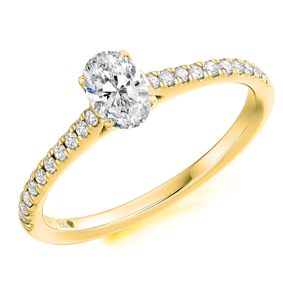 Solitaire with Diamond Shoulders Oval Cut Engagement Ring, 0.5ct in Yellow Gold
