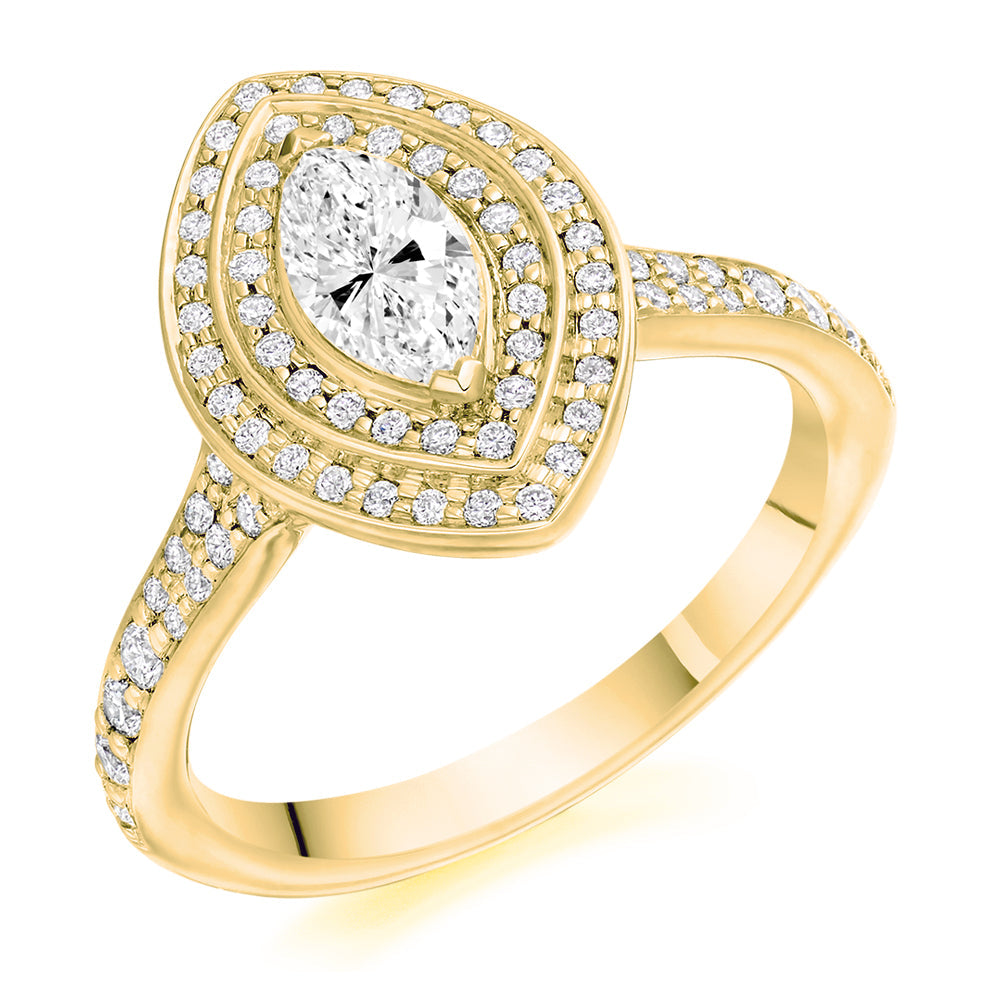 Double-Halo Split-Shoulder Marquise-Cut Engagement Ring, 0.5ct in Yellow Gold