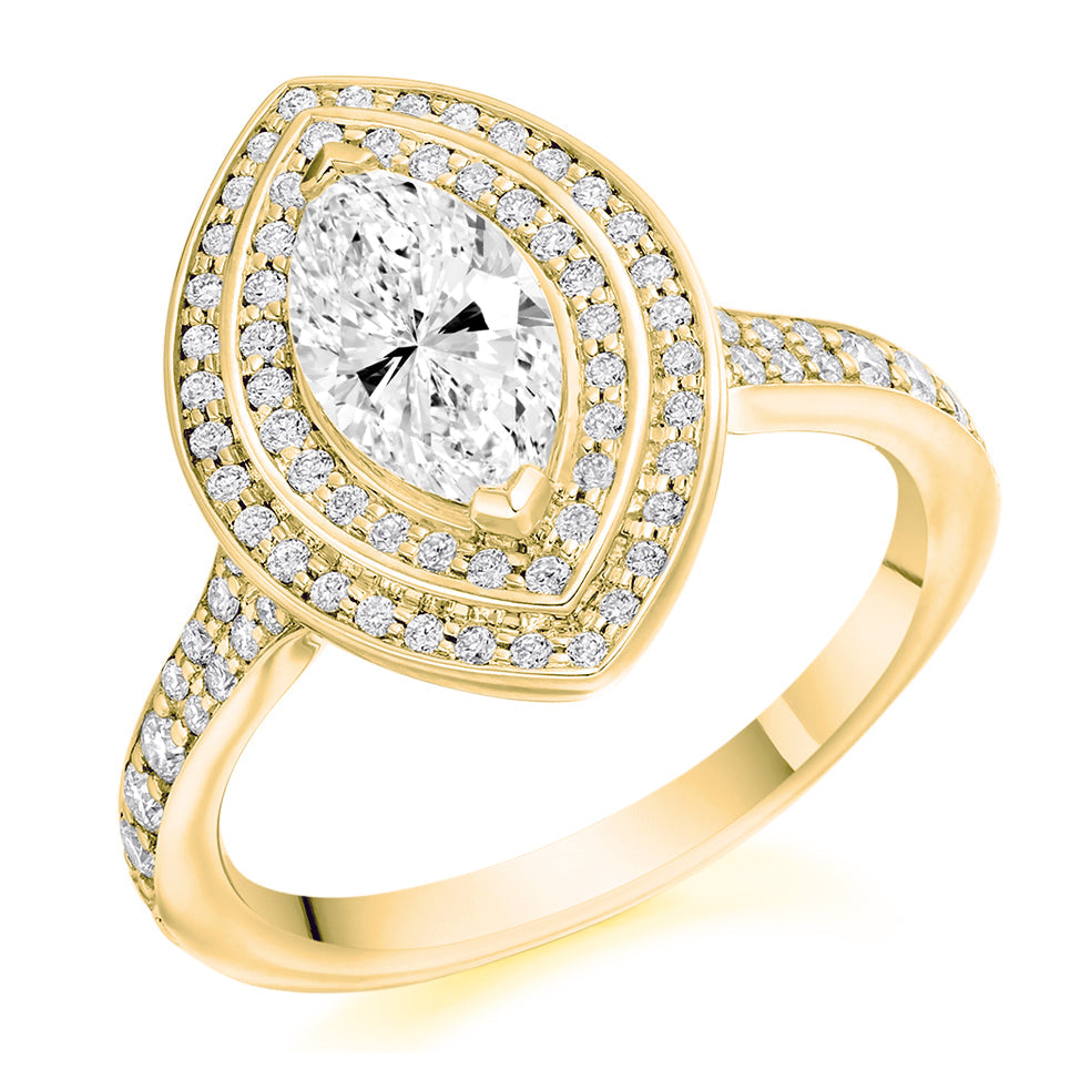 Double-Halo Split-Shoulder Marquise-Cut Engagement Ring, 1.0ct in Yellow Gold
