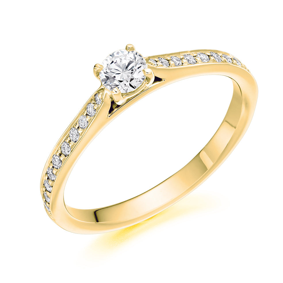 Fine Pavé Solitaire Round Brilliant Engagement Ring 0.4ct in Yellow Gold