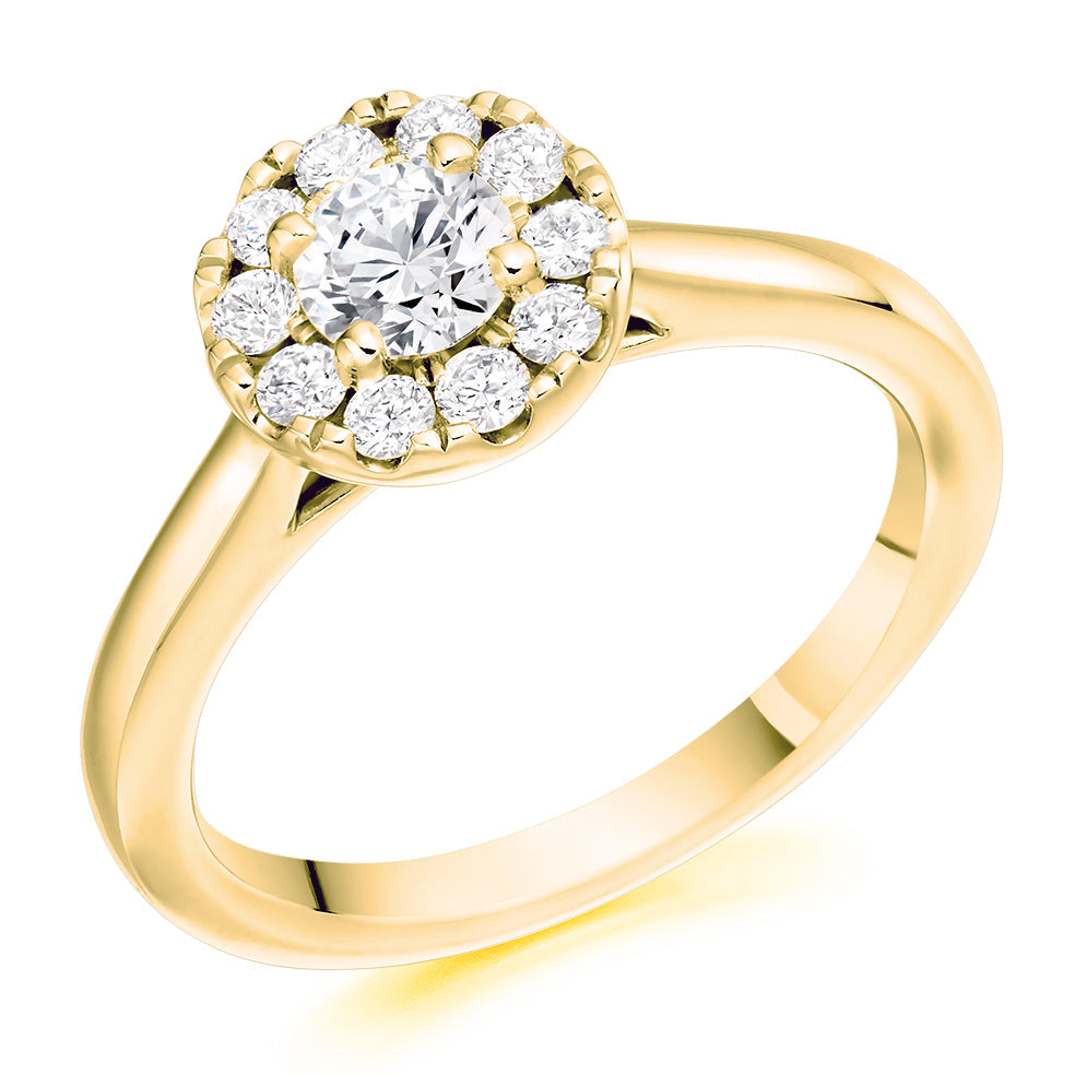 Halo with Plain Shoulders Round Brilliant Engagement Ring, 0.33ct in Yellow Gold