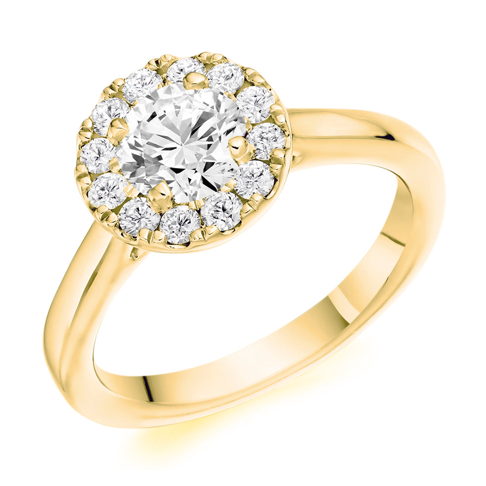 Plain-Band Halo Round Brilliant Engagement Ring, 0.5ct in Yellow Gold