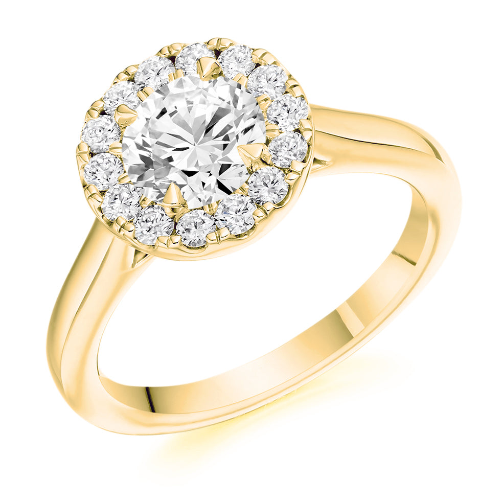 Clean-Shouldered Halo Round Brilliant Engagement Ring, 1.0ct in Yellow Gold