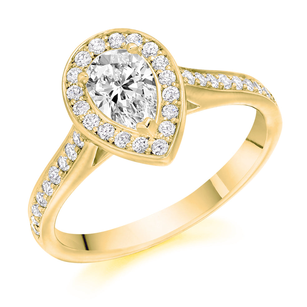 Pavé-Shoulder Halo Pear-Cut Engagement Ring, 0.5ct (ENG6161 SMT) in Yellow Gold