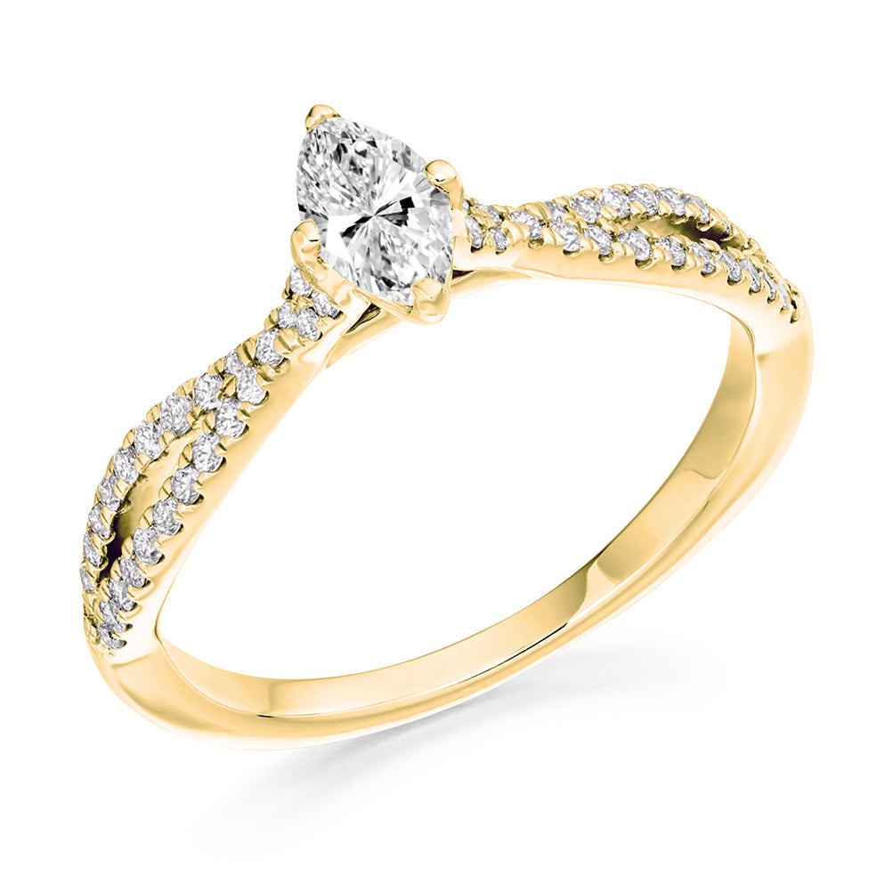 Curved-Shoulder Solitaire Marquise Cut Engagement Ring, 0.25ct in Yellow Gold