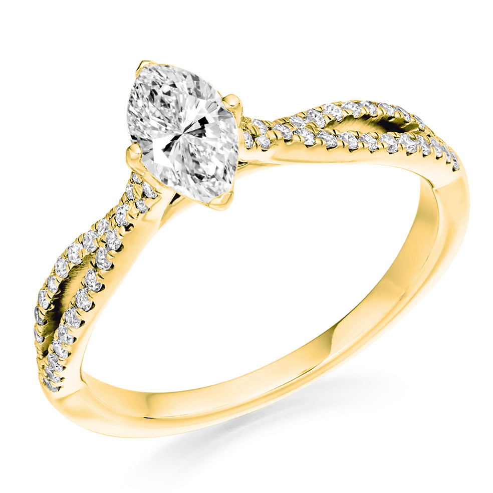 Curved-Shoulder Solitaire Marquise Cut Engagement Ring in Yellow Gold