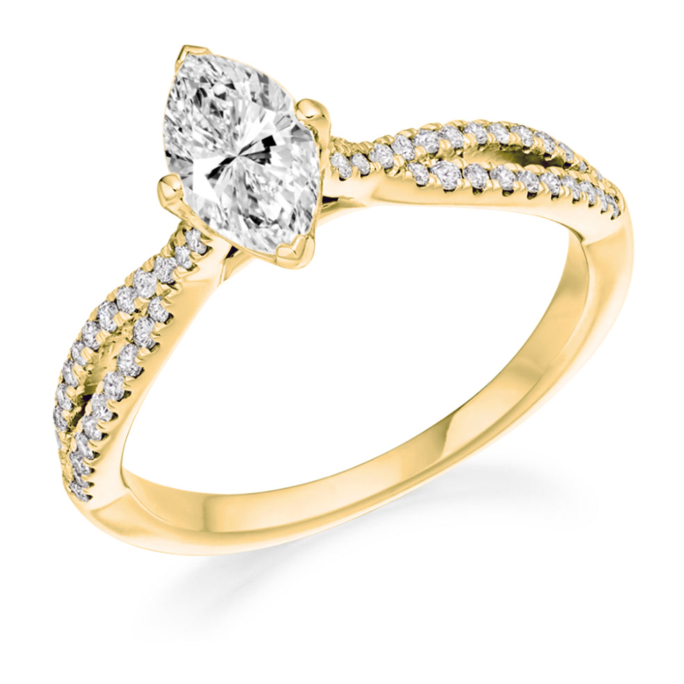 Curved-Shoulder Solitaire Marquise Cut Engagement Ring, 0.75ct in Yellow Gold