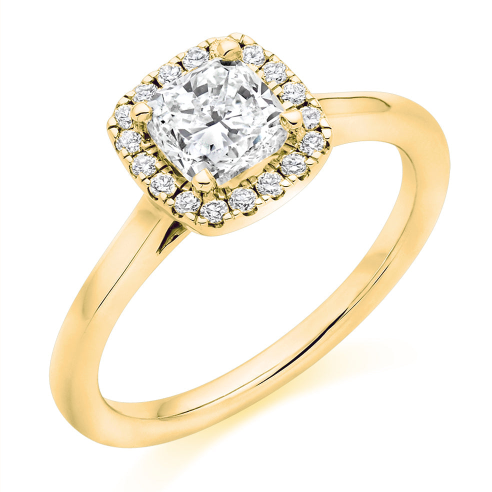 Plain-Shoulder Halo Cushion-Cut Engagement Ring, 1.0ct (ENG6180 SMT) in Yellow Gold