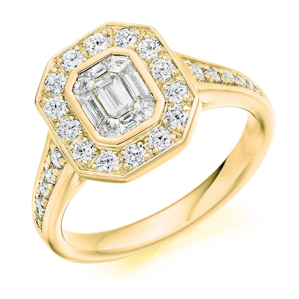 Invisible-Set Halo Emerald-Cut Engagement Ring, 0.4ct in Yellow Gold