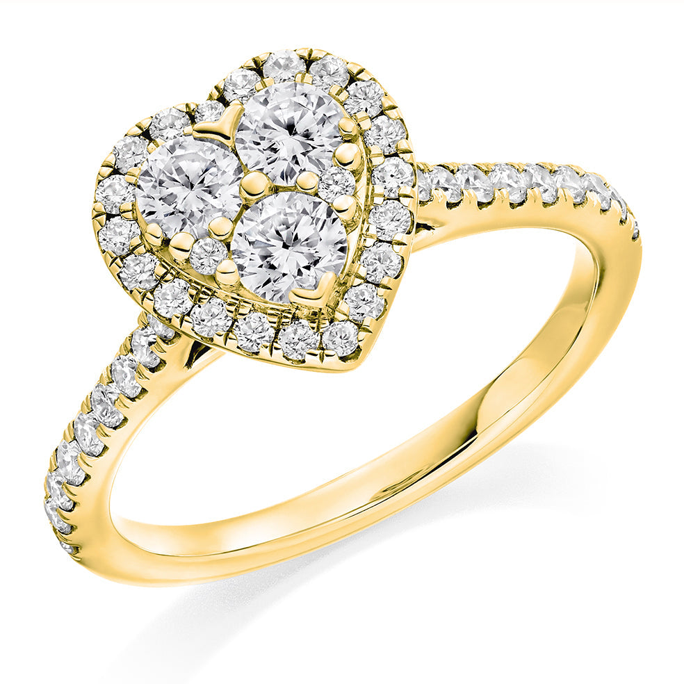 Invisible-Set Halo Diamond-Shoulder Round-Brilliant Engagement Ring in Yellow Gold