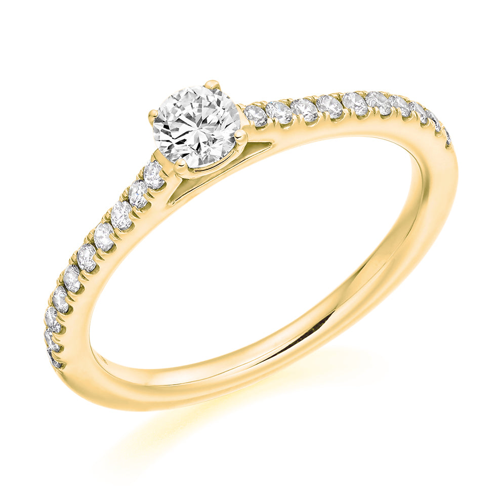 Solitaire with Diamond Set Shoulders Round Brilliant Engagement Ring, 0.25ct in Yellow Gold