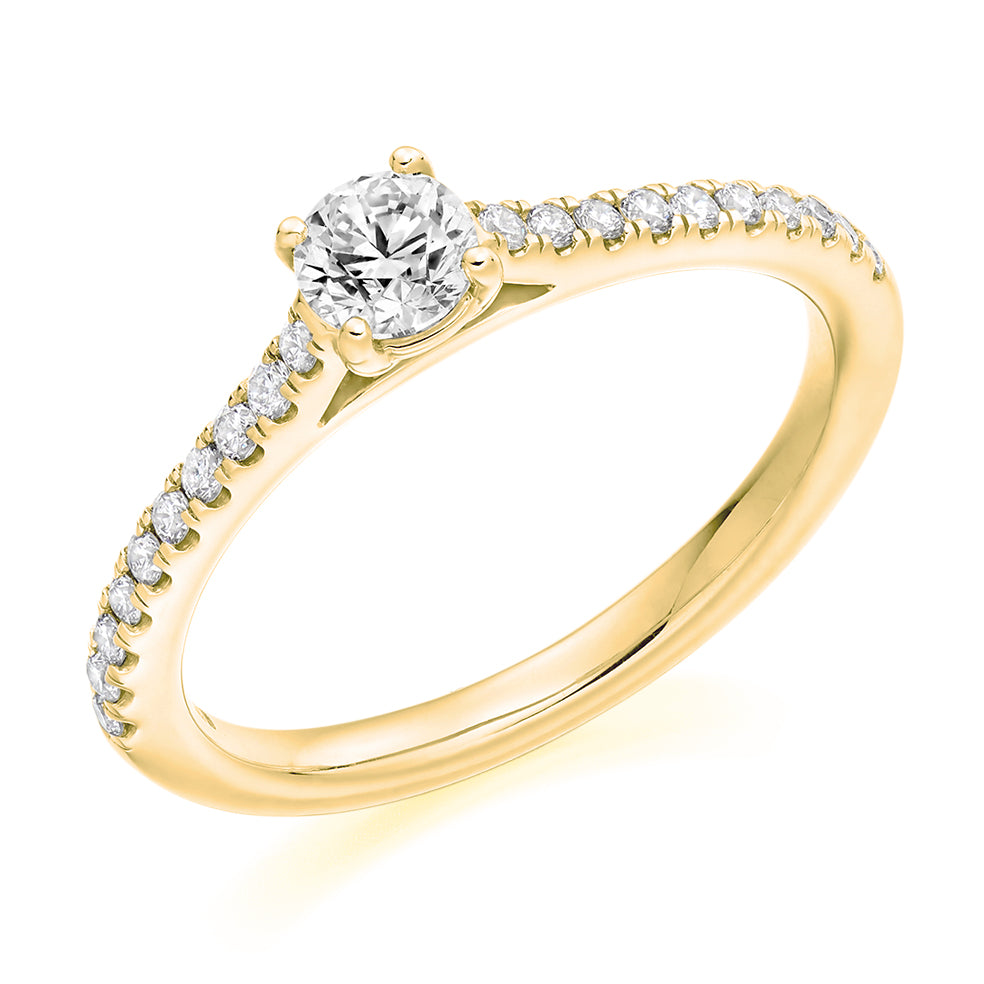 Solitaire with Diamond Set Shoulders Round Brilliant Engagement Ring, 0.33ct in Yellow Gold