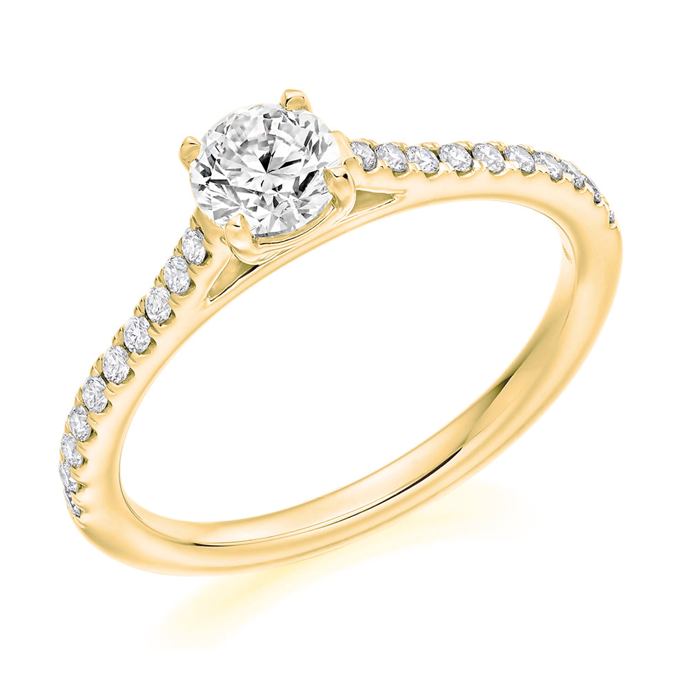 Solitaire with Diamond Set Shoulders Round Brilliant Engagement Ring, 0.50ct in Yellow Gold
