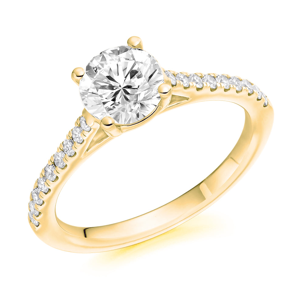 Solitaire with Diamond Set Shoulders Round Brilliant Engagement Ring, 1.00ct in Yellow Gold