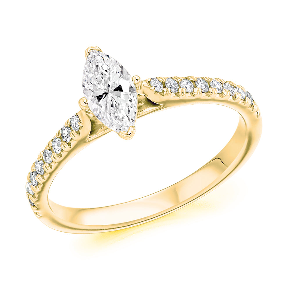 Accent-Shouldered Solitaire Marquise Cut Engagement Ring, 0.4ct in Yellow Gold