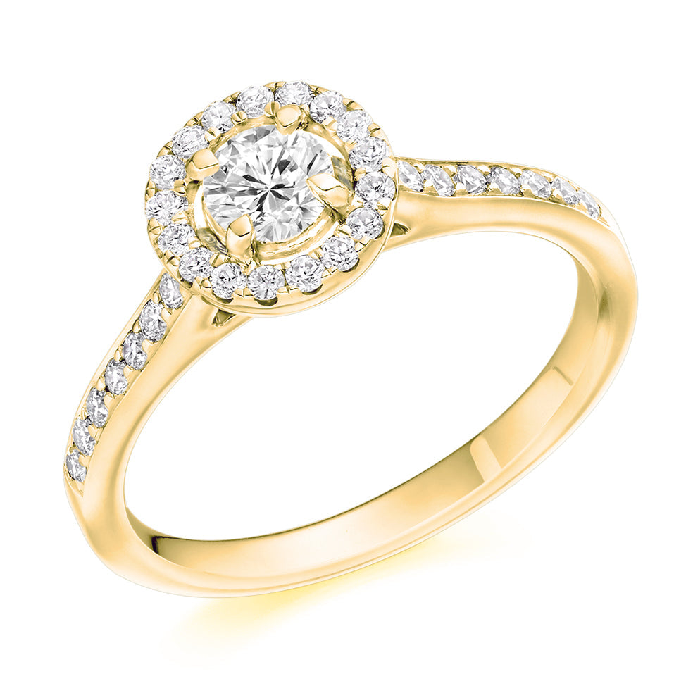 Pavé-Shoulder Halo Round-Brilliant Engagement Ring, 0.33ct (ENG7042 SMT) in Yellow Gold