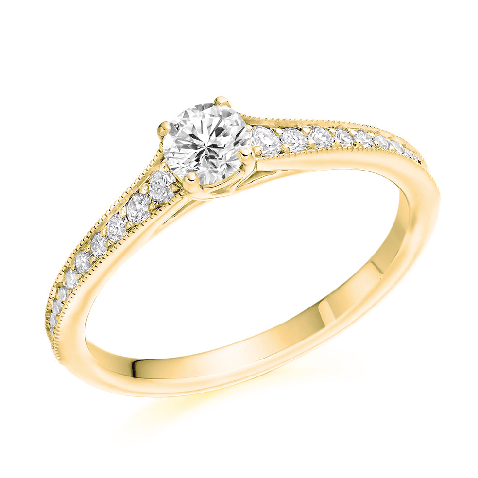 Solitaire with Diamond Set Shoulders Round Brilliant Engagement Ring, 0.25ct in Yellow Gold