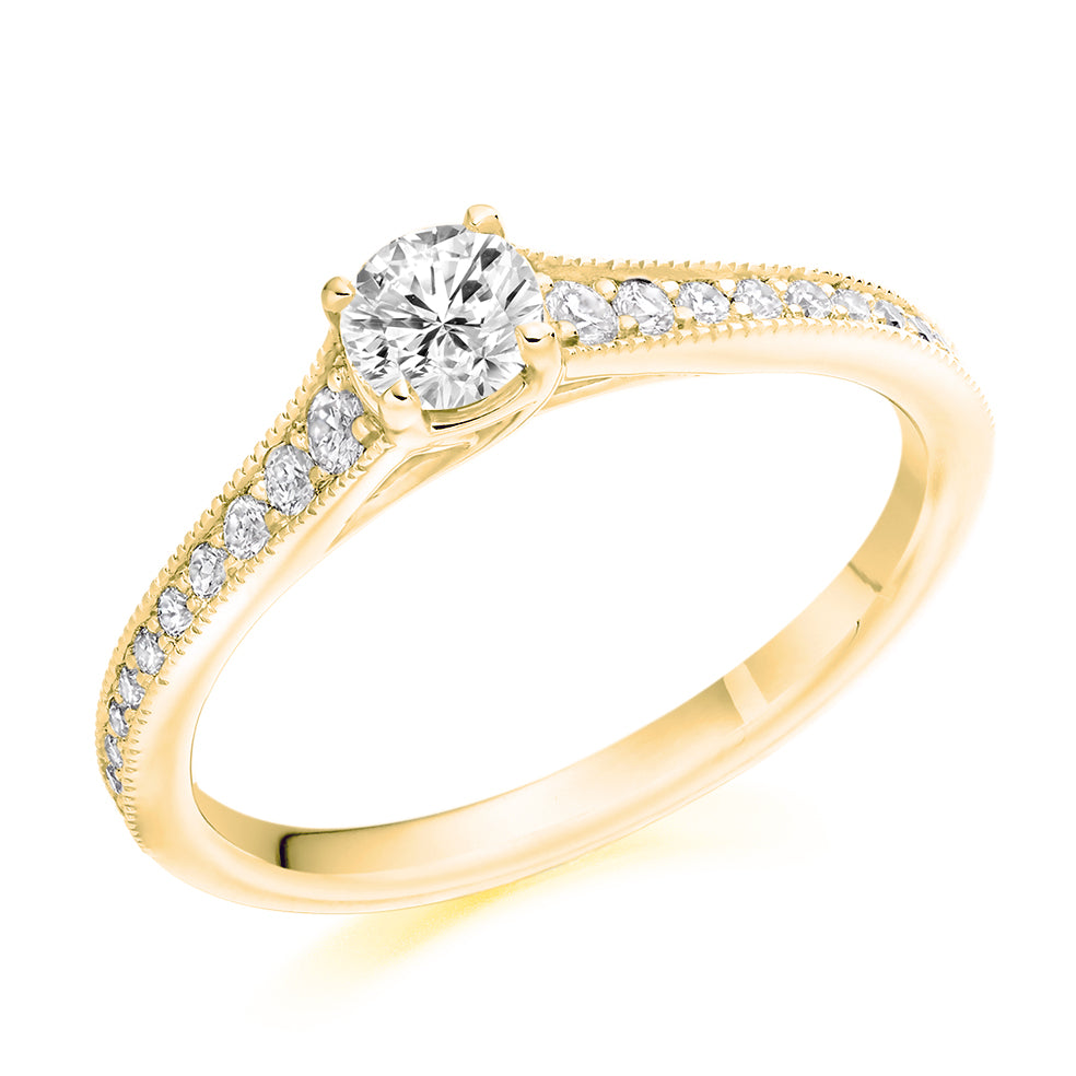 Solitaire with Diamond Set Shoulders Round Brilliant Engagement Ring, 0.33ct in Yellow Gold