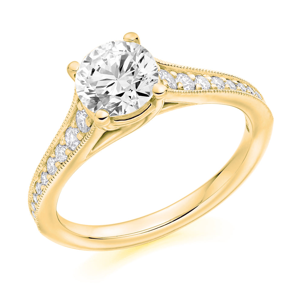 Solitaire with Diamond Set Shoulders Round Brilliant Engagement Ring, 1.00ct in Yellow Gold