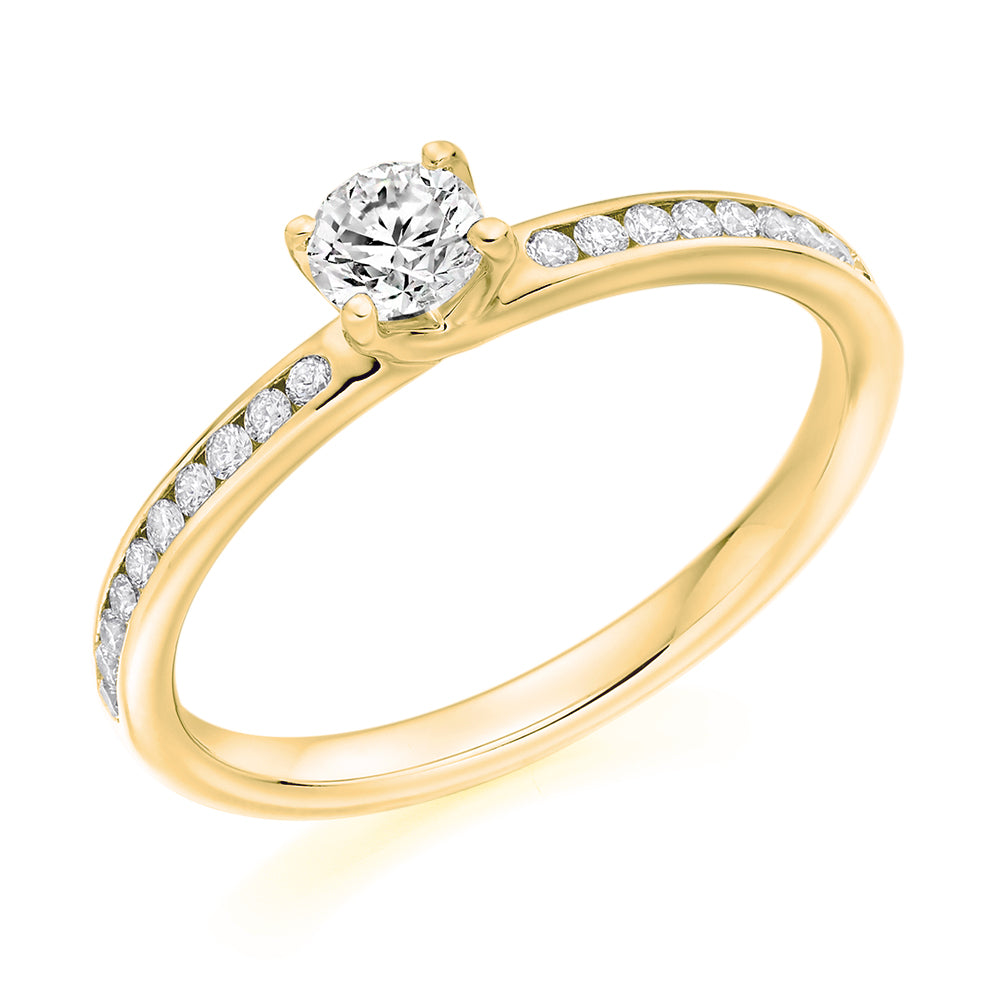 Solitaire with Diamond Set Shoulders Round Brilliant Engagement Ring, 0.25ct in Yellow Gold