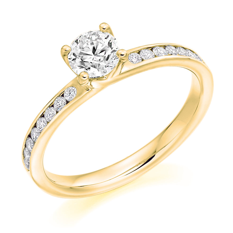 Solitaire with Diamond Set Shoulders Round Brilliant Engagement Ring, 0.50ct in Yellow Gold