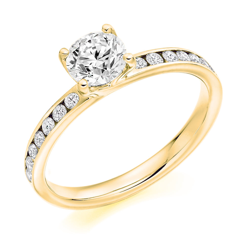 Solitaire with Diamond Set Shoulders Round Brilliant Engagement Ring, 0.75ct in Yellow Gold