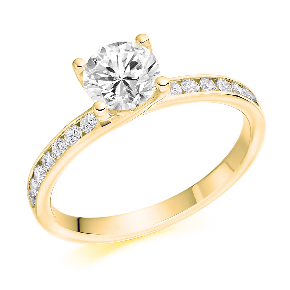 Solitaire with Diamond Set Shoulders Round Brilliant Engagement Ring, 0.90ct in Yellow Gold