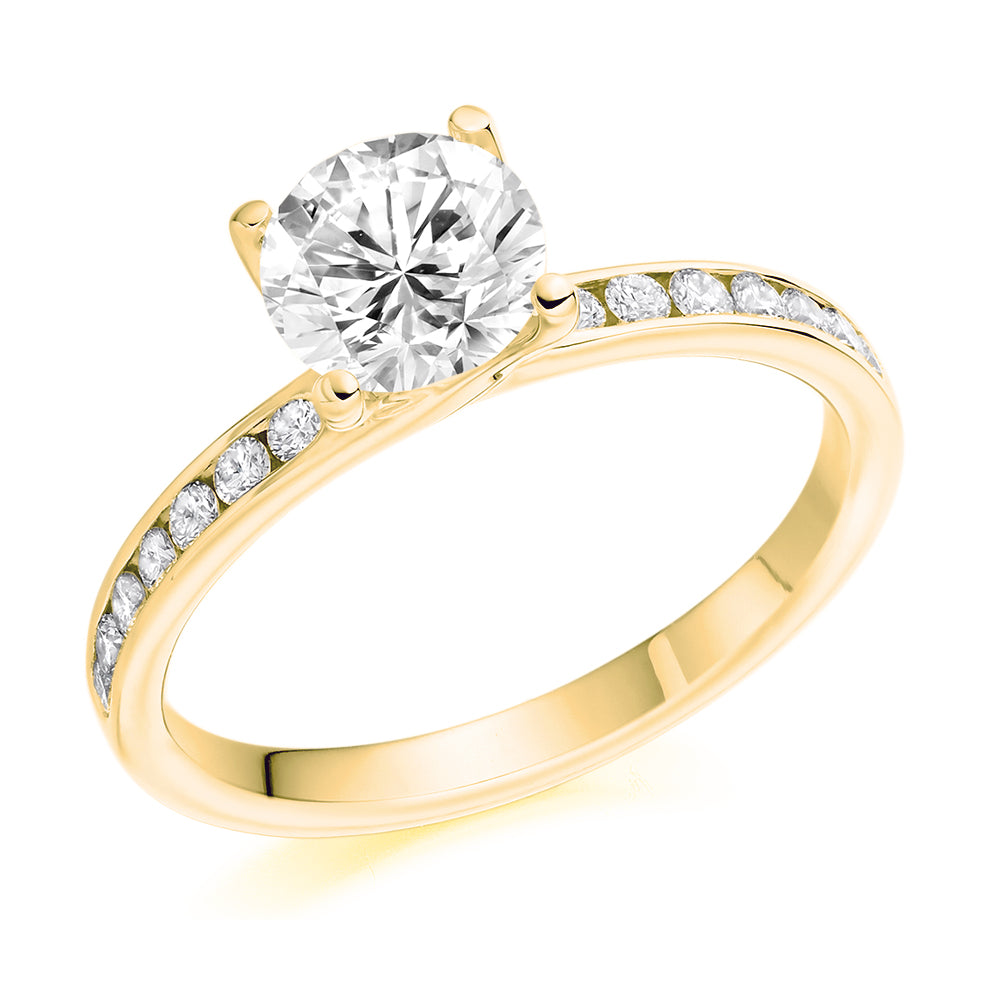 Solitaire with Diamond Set Shoulders Round Brilliant Engagement Ring, 1.00ct in Yellow Gold