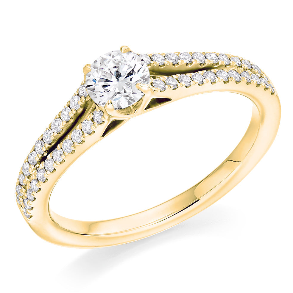 Solitaire with Diamond Set Shoulders Round Brilliant Engagement Ring, 0.33ct in Yellow Gold