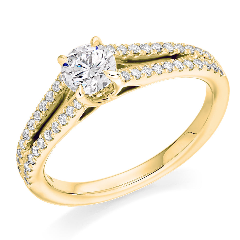 Solitaire with Diamond Set Shoulders Round Brilliant Engagement Ring, 0.50ct in Yellow Gold
