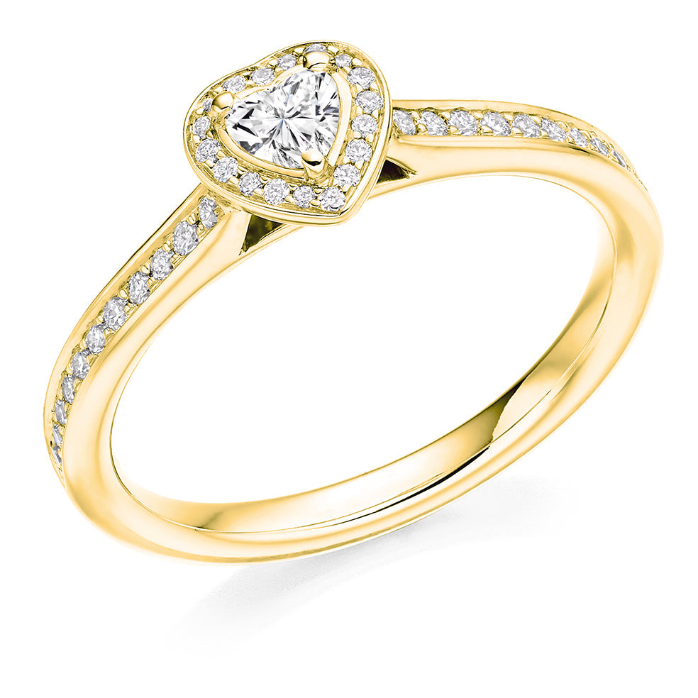 Pavé Halo Heart Cut Engagement Ring, 0.15ct in Yellow Gold