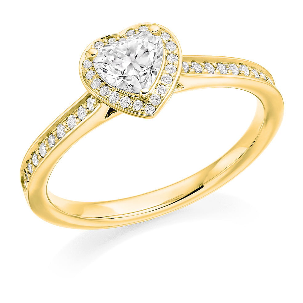 Fine Pavé Halo Heart Cut Engagement Ring in Yellow Gold