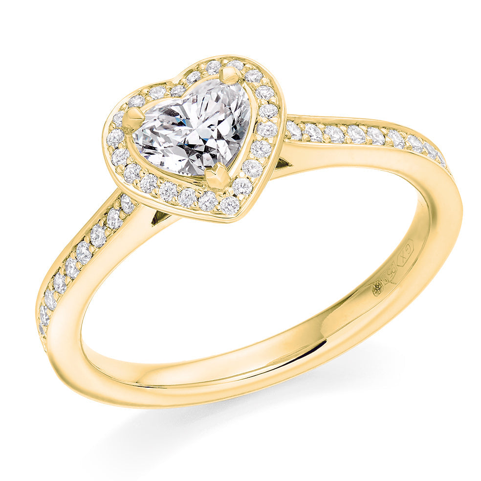 Grain-Set Halo Heart Cut Engagement Ring in Yellow Gold