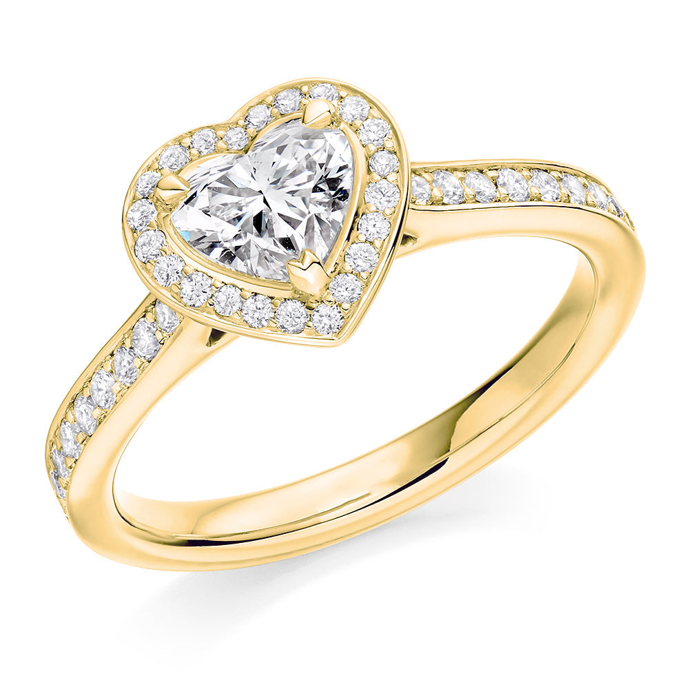 Pavé Halo Heart Cut Engagement Ring in Yellow Gold