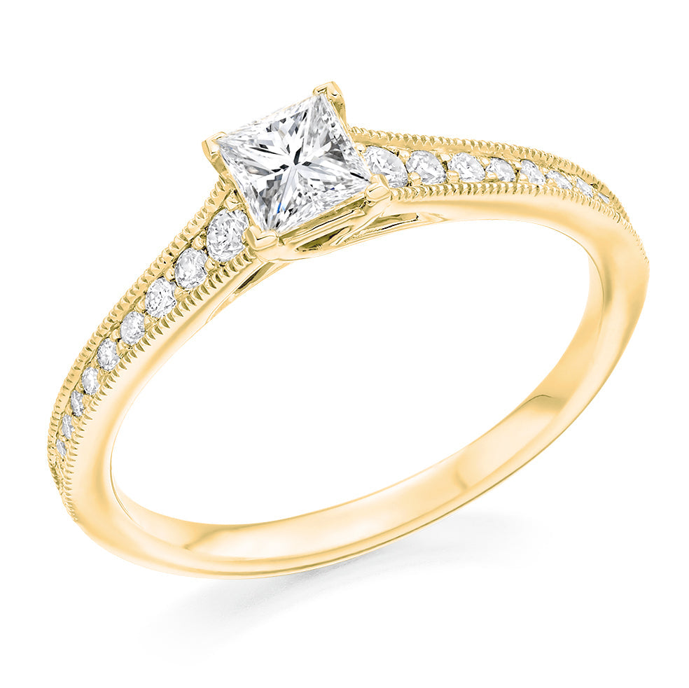 Fine Pavé Solitaire Princess Cut Engagement Ring, 0.33ct in Yellow Gold