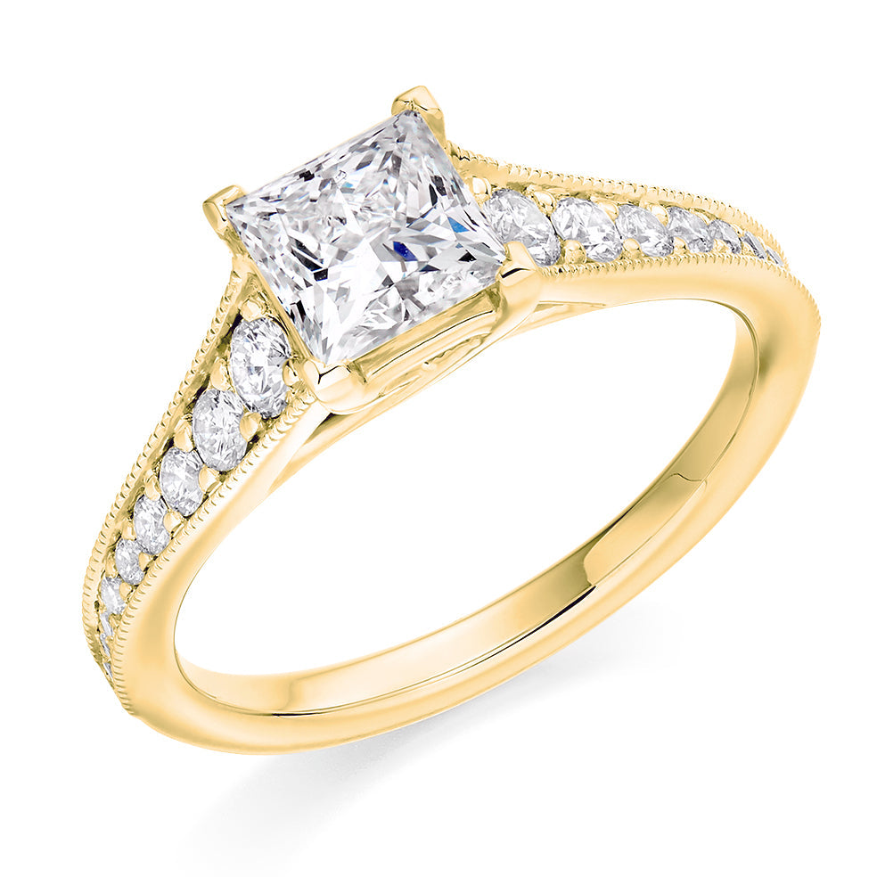 Grain-Set Solitaire Princess Cut Engagement Ring, 1.0ct in Yellow Gold