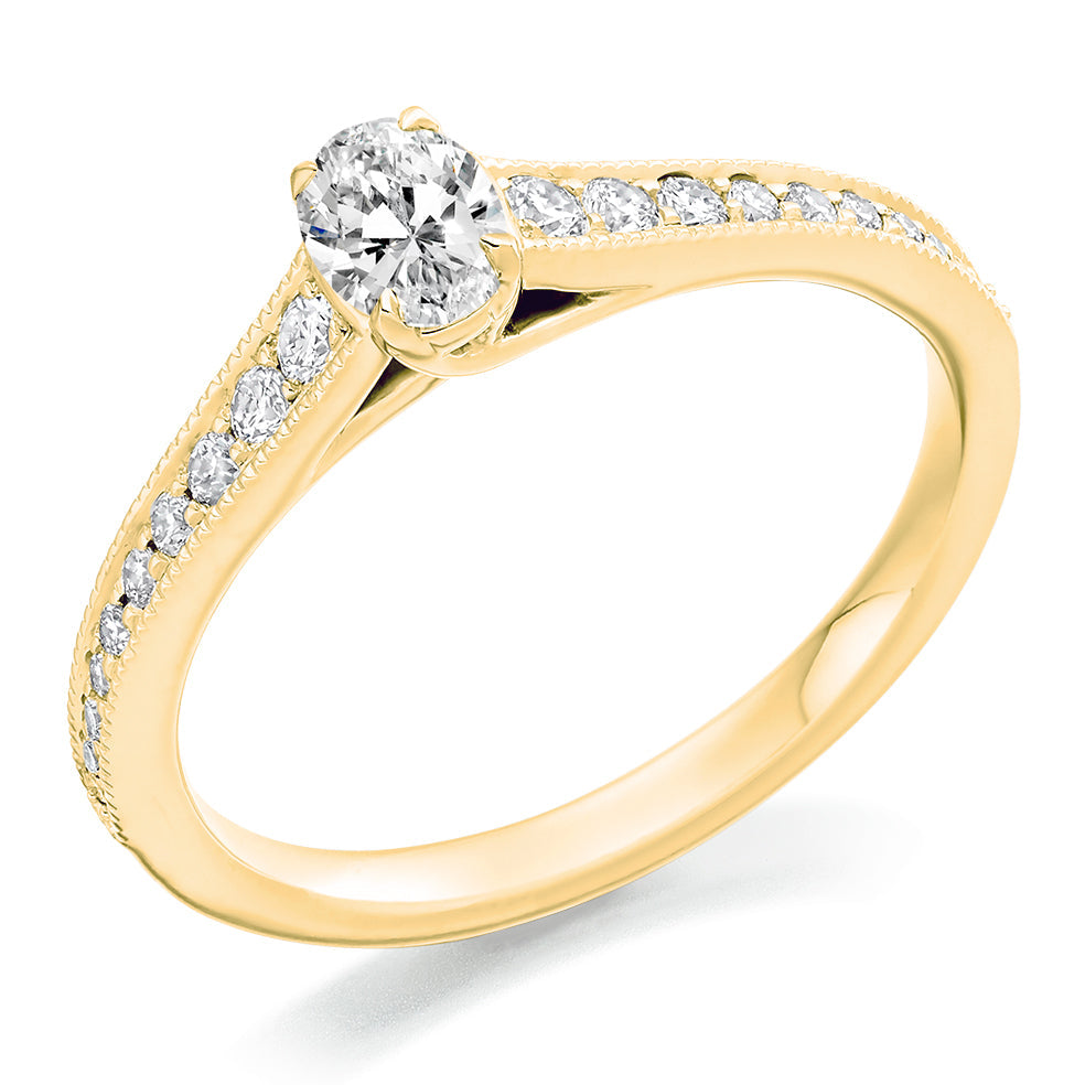Fine Pavé Solitaire Oval Cut Engagement Ring, 0.25ct in Yellow Gold