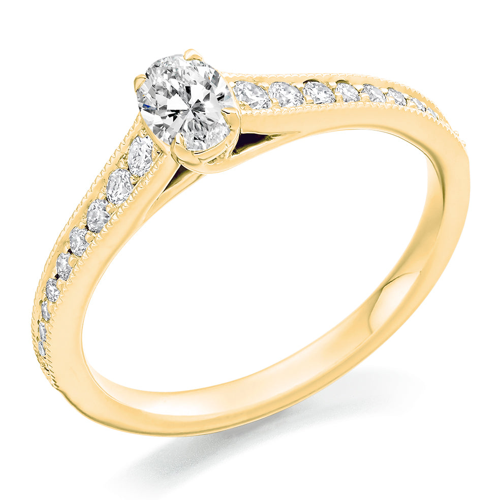 Fine Pavé Solitaire Oval Cut Engagement Ring, 0.25ct in Yellow Gold