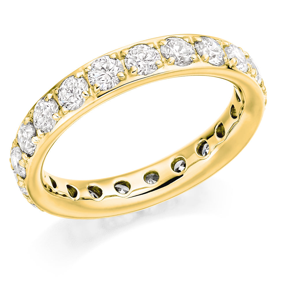 Claw-Set Diamond Full Eternity Ring B, 2.0ct in Yellow Gold
