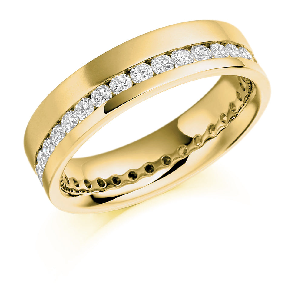Offset Channel-Set Diamond Full Eternity Ring with Right-Hand B, 1.0ct in Yellow Gold