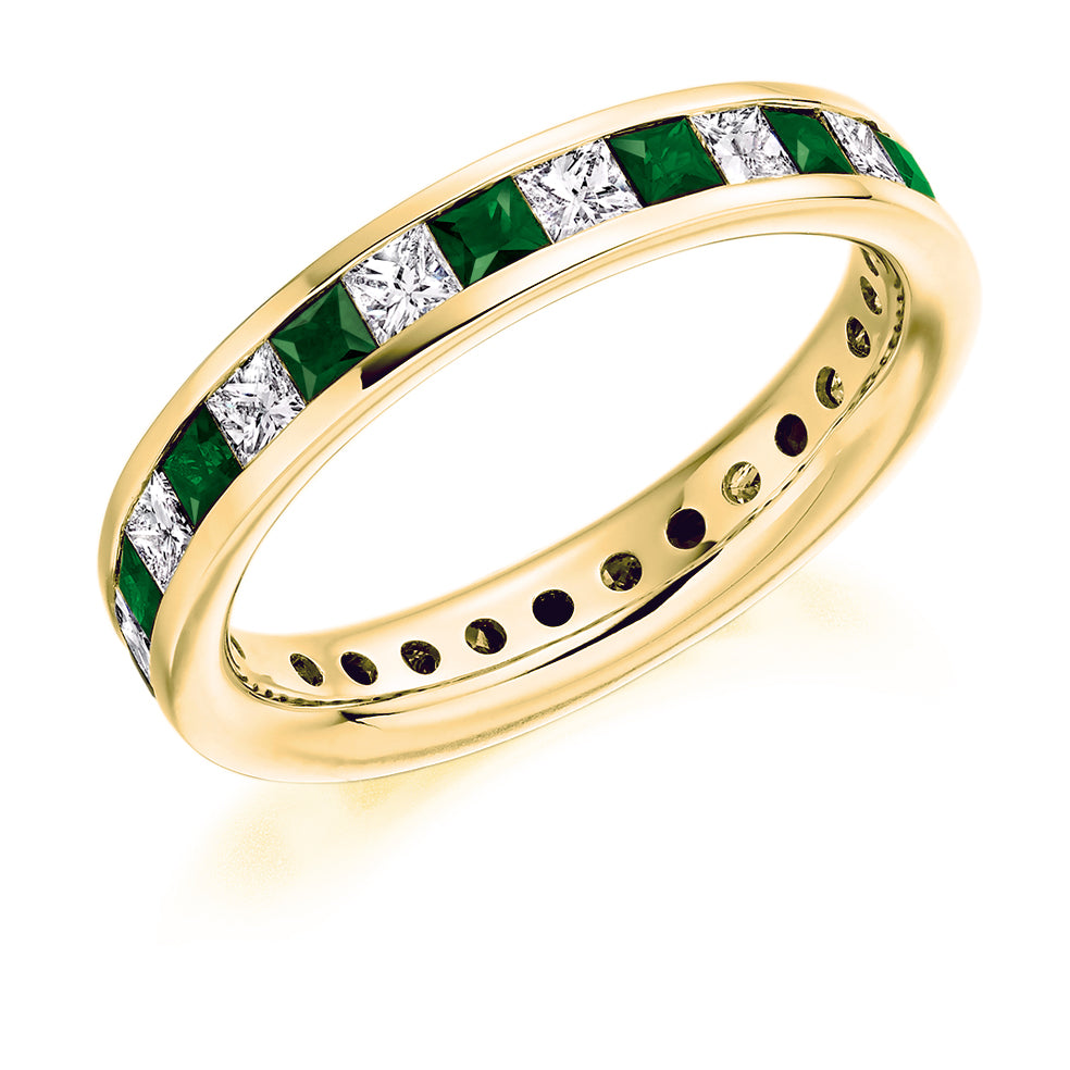 Emerald & Diamond Full Eternity Ring, 1.02ct in Yellow Gold