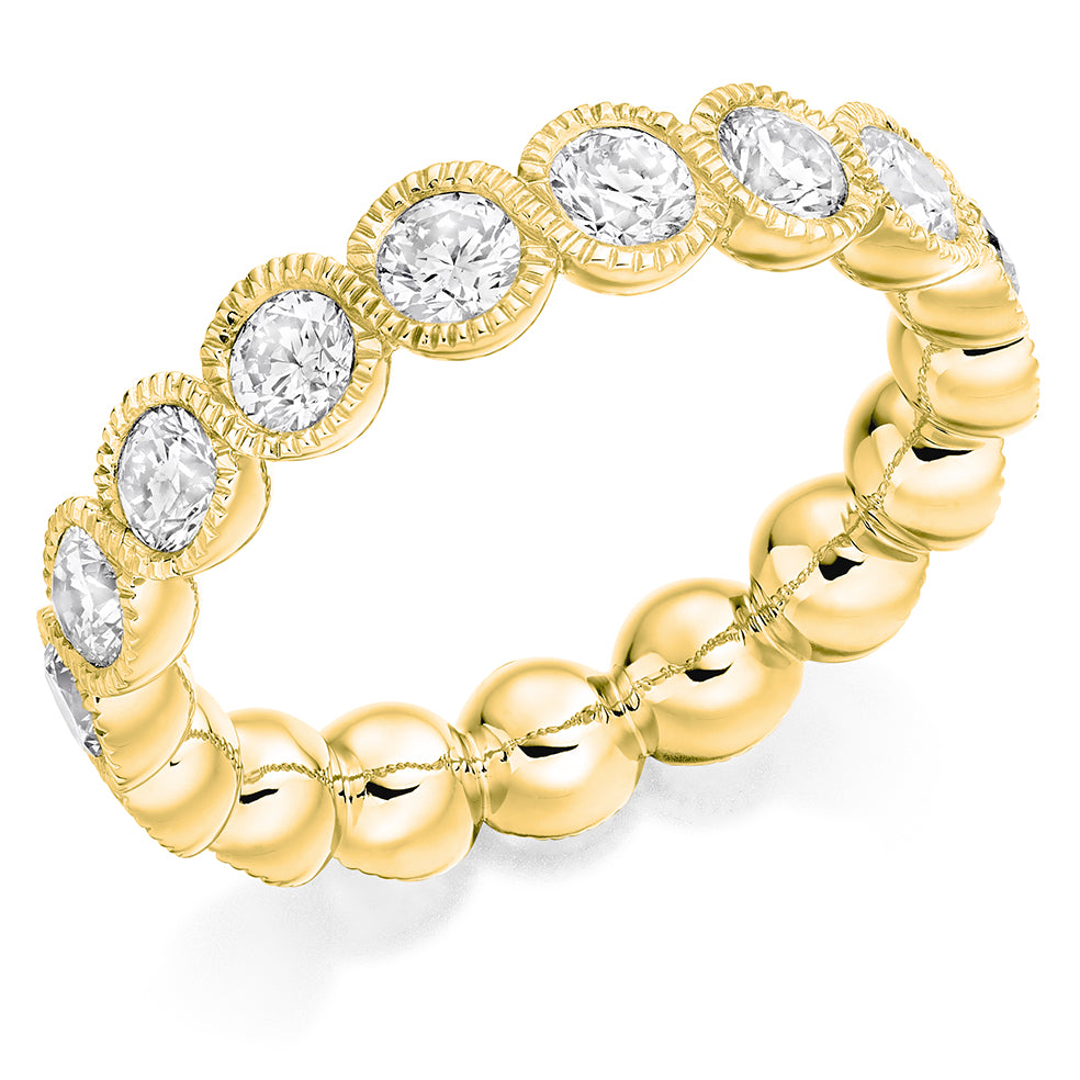 Milgrain Rubover Diamond Full Eternity Ring, 2.0ct in Yellow Gold