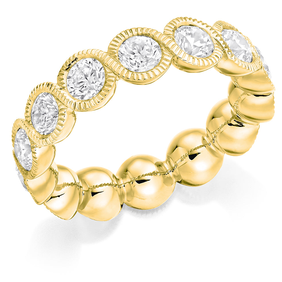 Milgrain Rubover Diamond Full Eternity Ring, 3.0ct in Yellow Gold